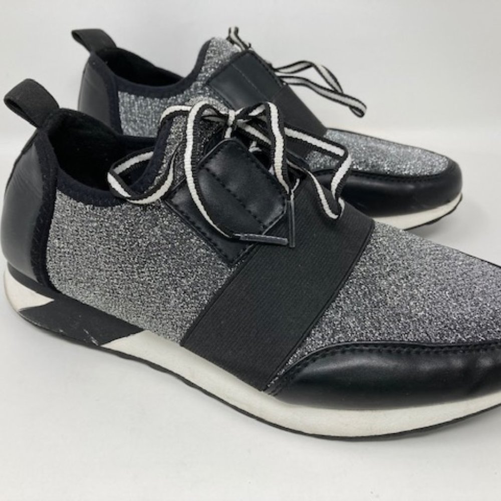 Brash Womens Cody 179627 Sz 9 Black Silver Fabric Glitter Athletic Sneakers